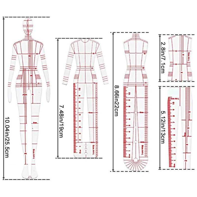 StyleStitch – 4 Piece Fashion Illustration Ruler Set