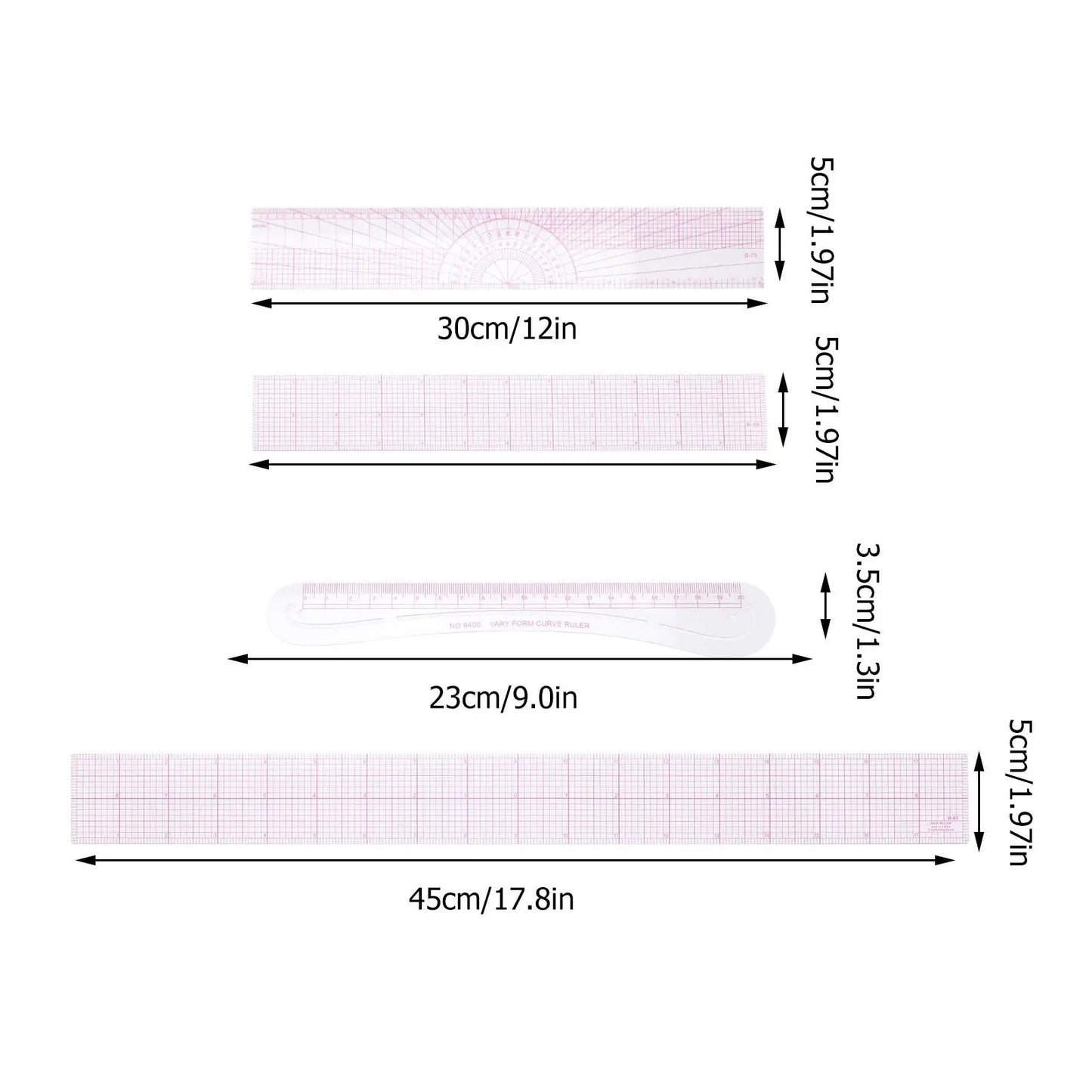 TailorSew – 4-Piece Sewing Ruler Kit