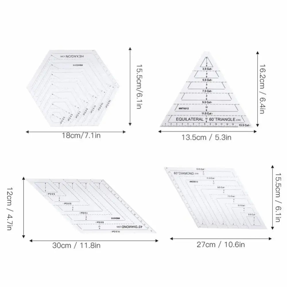 Tailory – 4Pcs Transparent Patchwork Quilting Ruler Set