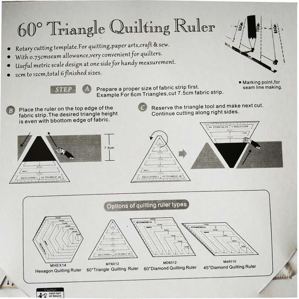 TriCut – Acrylic Triangle Quilting & Patchwork Ruler
