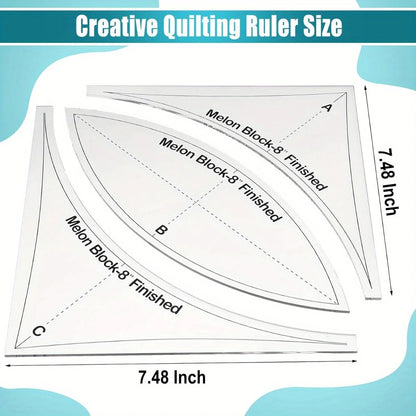 Quiltery – 3pcs Acrylic Quilting Ruler and Template Set