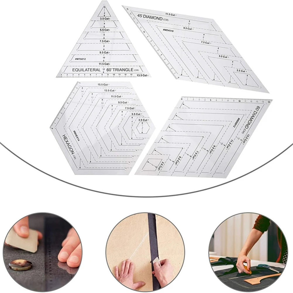 Tailory – 4Pcs Transparent Patchwork Quilting Ruler Set