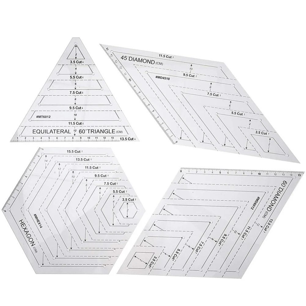 Tailory – 4Pcs Transparent Patchwork Quilting Ruler Set
