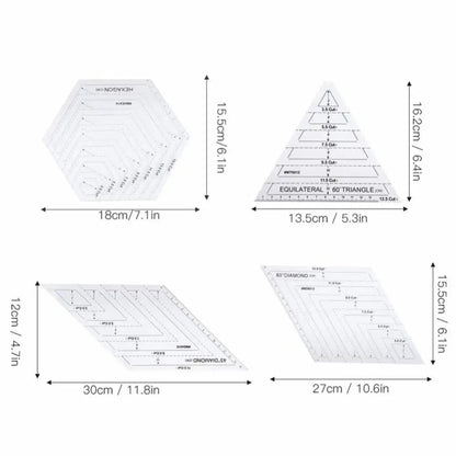 Tailory – 4Pcs Transparent Patchwork Quilting Ruler Set