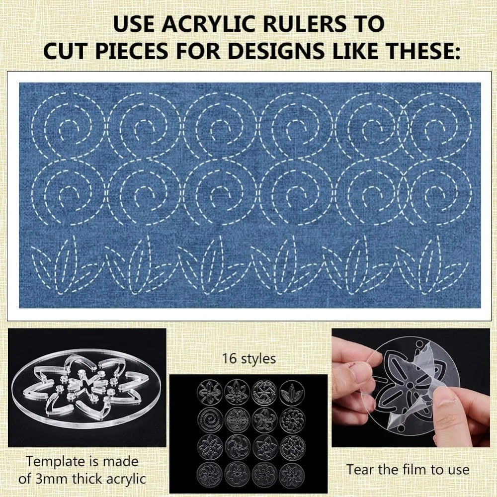 Florry – 16 Piece Acrylic Sashiko Flower Stencil Set