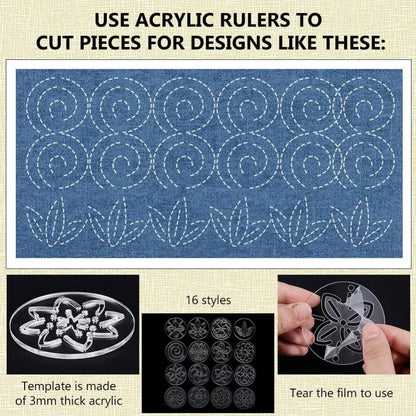 Florry – 16 Piece Acrylic Sashiko Flower Stencil Set