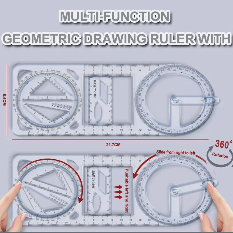Geomixa – 360° Movable Quilting Geometric Drawing Ruler