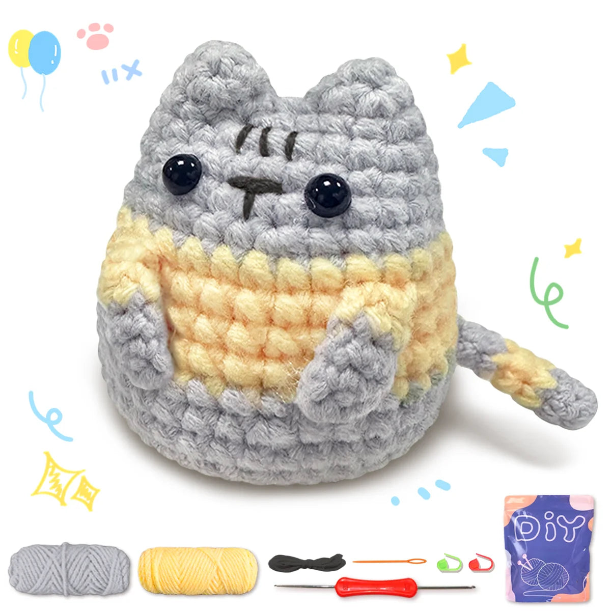 KittyKit – Little Grey Cat Crochet Kit for Beginners