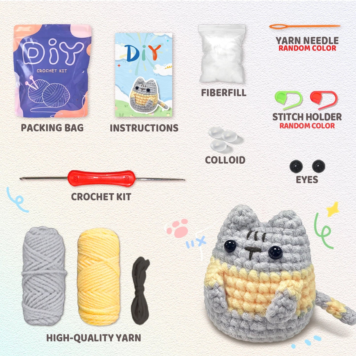 KittyKit – Little Grey Cat Crochet Kit for Beginners