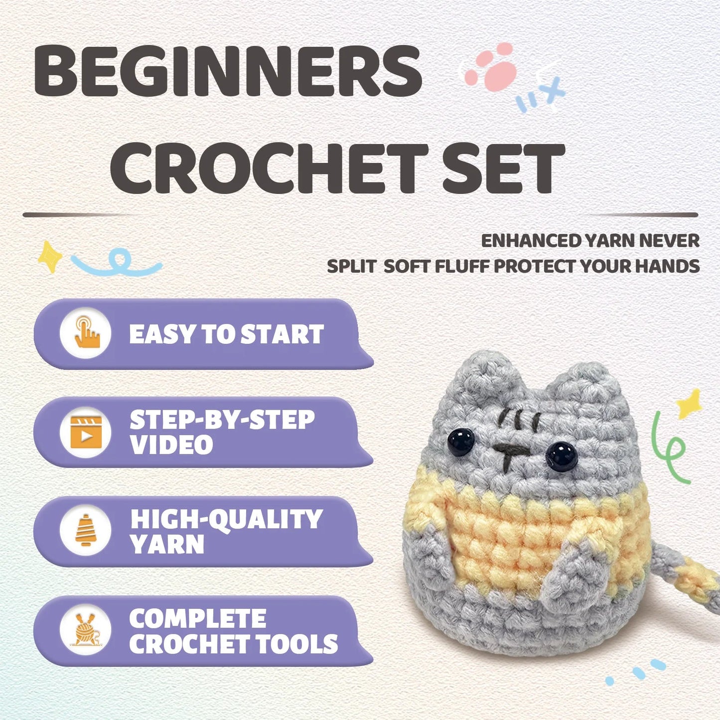 KittyKit – Little Grey Cat Crochet Kit for Beginners