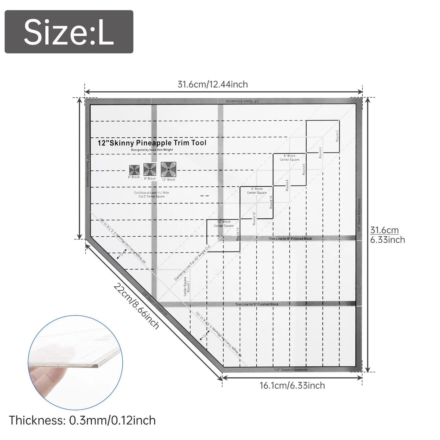 PineCut – Acrylic Pineapple Quilt Guide Template Ruler