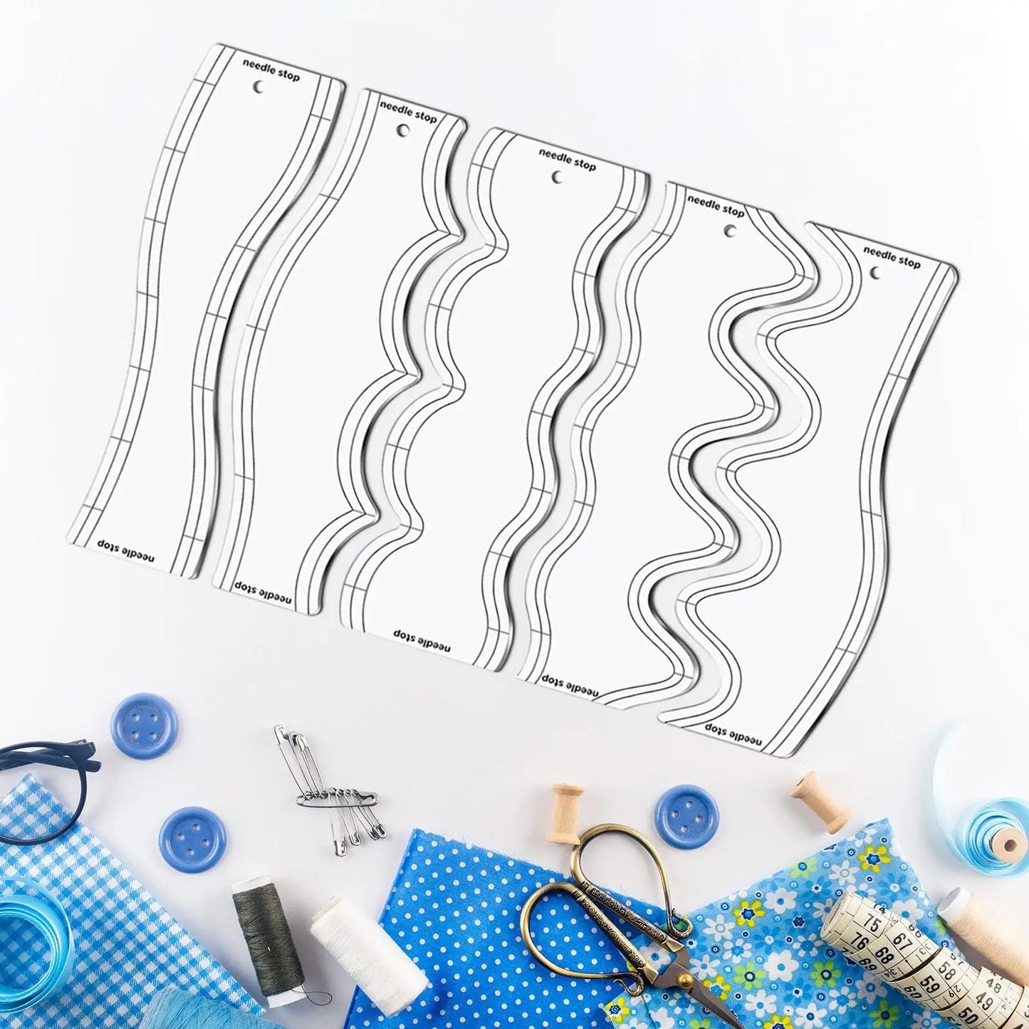 QuiltyFlow – 5-Piece Acrylic Wave Quilting Ruler Set